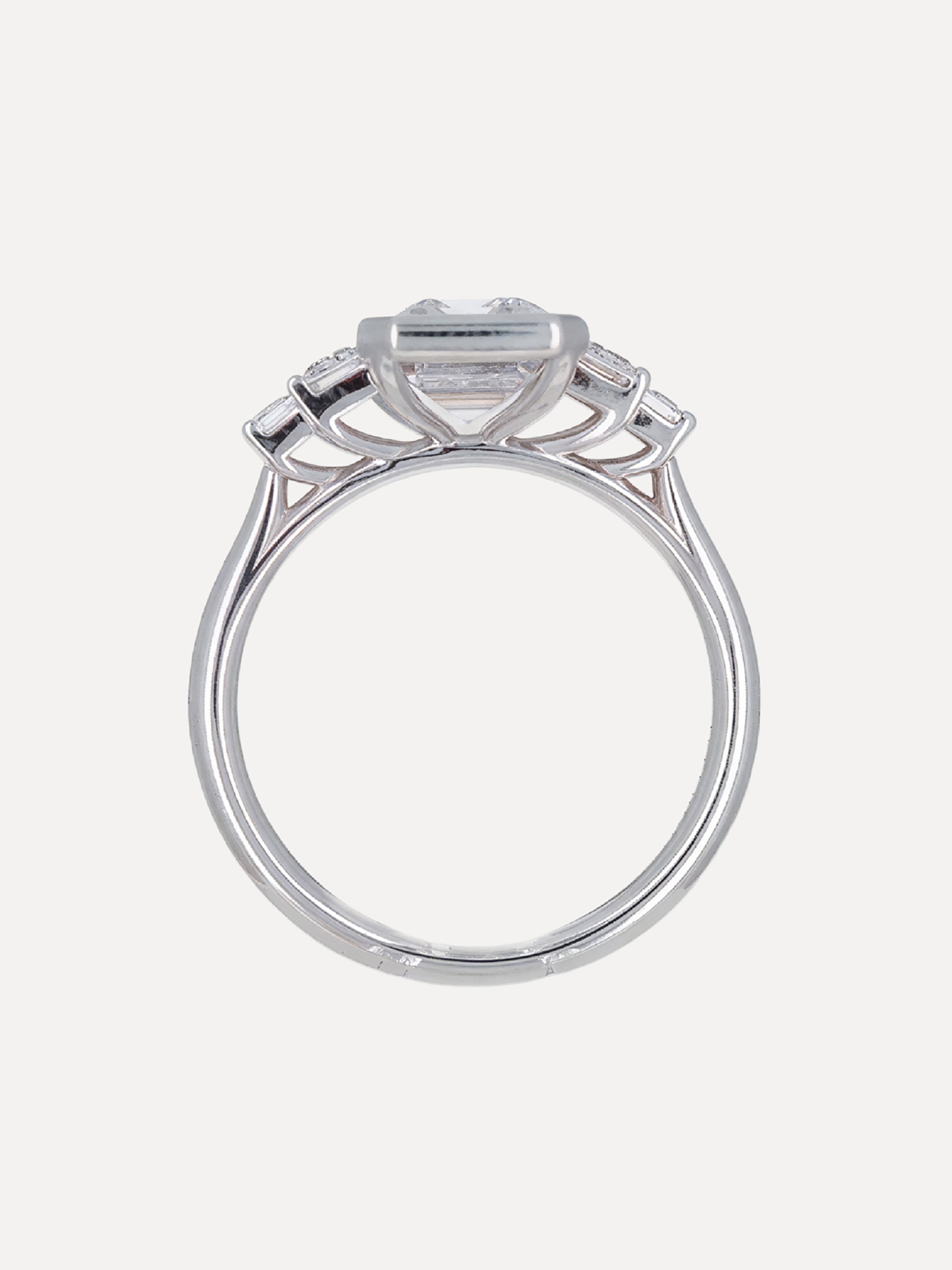 18K Five Bar-Set Emerald-Cut Diamond Engagement Ring