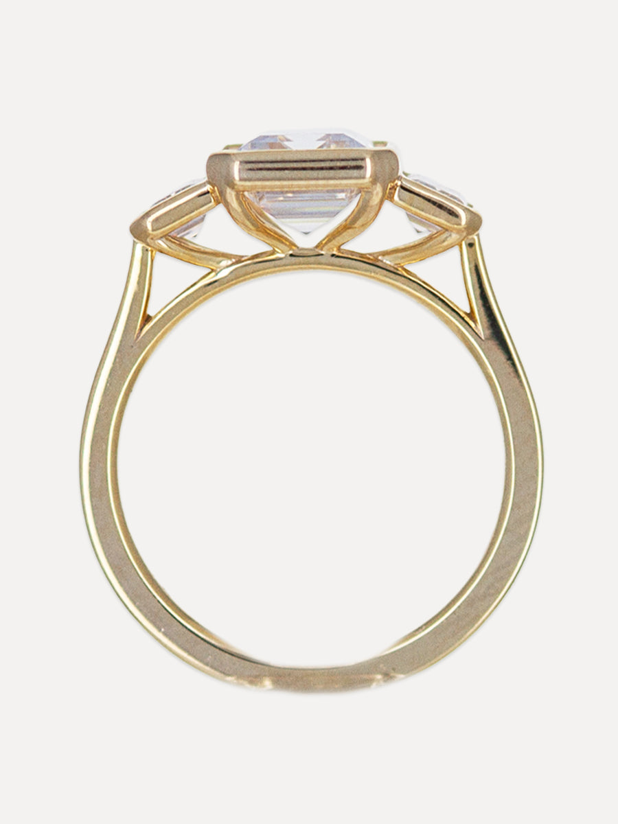 14K Triple Bezel Emerald-Cut Diamond Engagement Ring