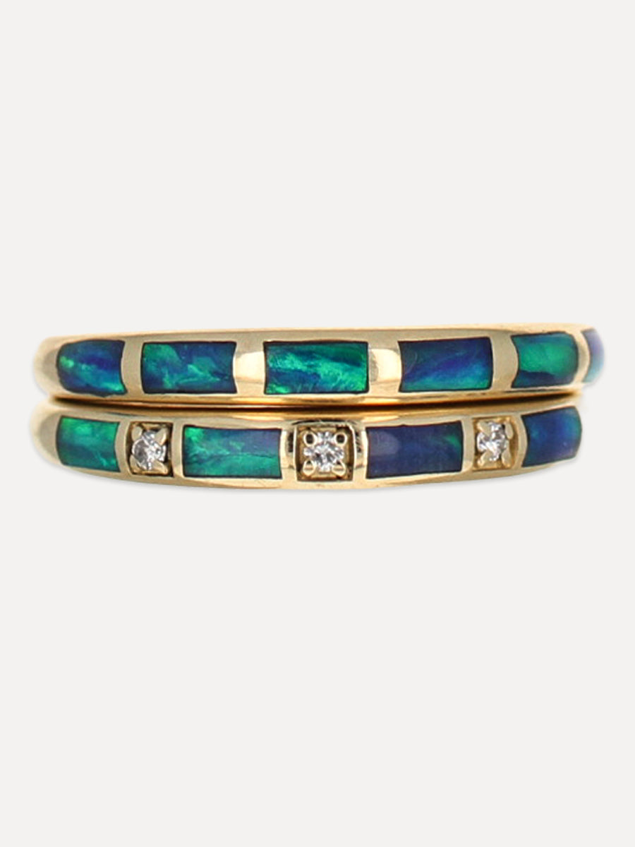 14K Opal Inlay Diamond Stacking Band