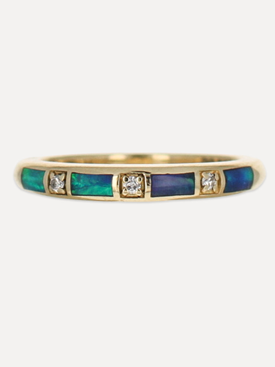 14K Opal Inlay Diamond Stacking Band