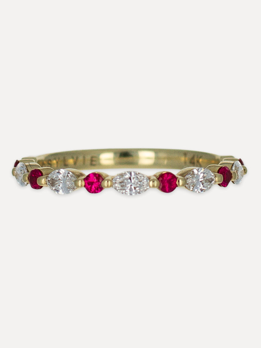 14K Ruby & Diamond Marquise Stacking Band