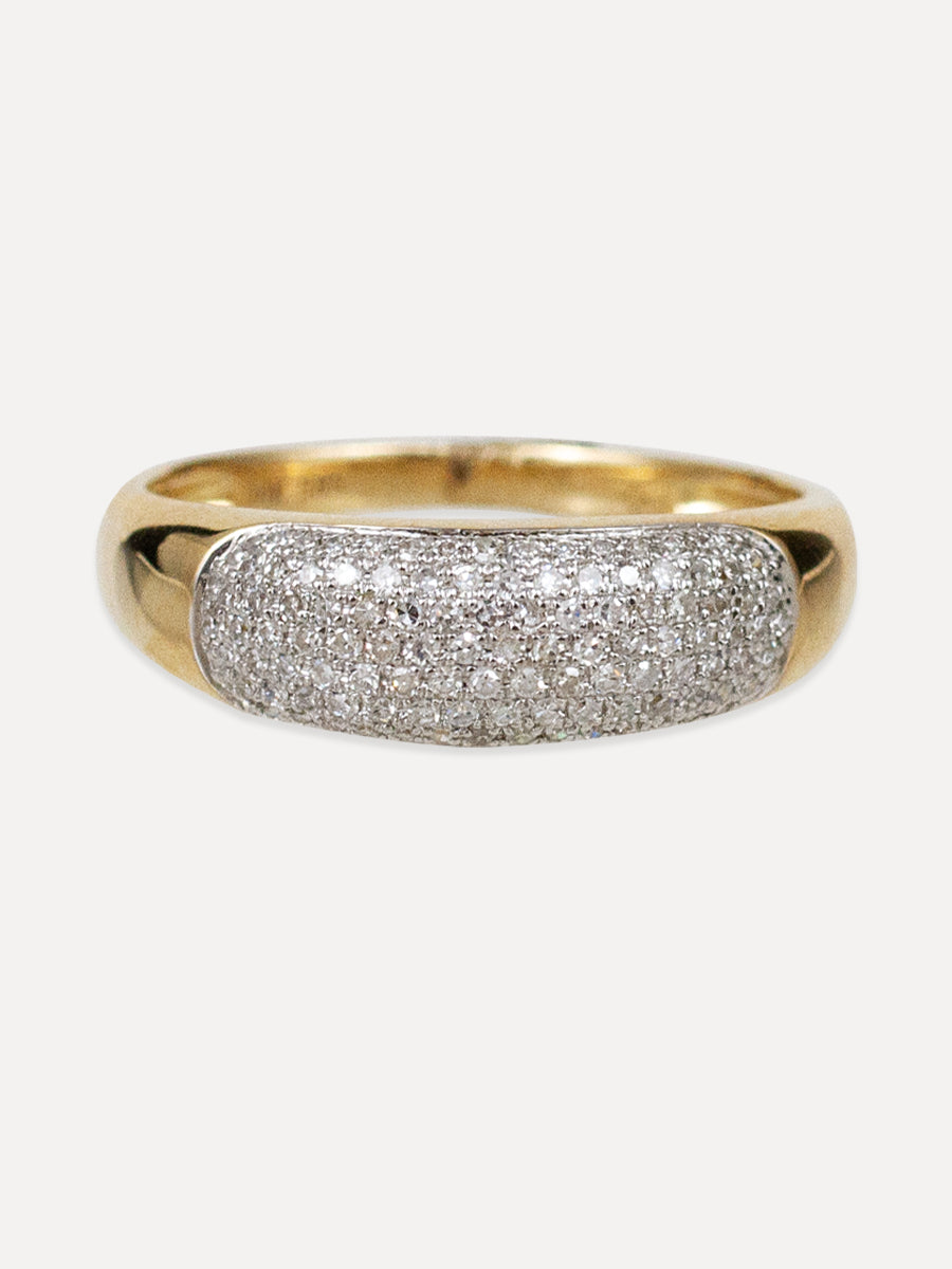 14K Two Tone Pavé Diamond Dome Ring