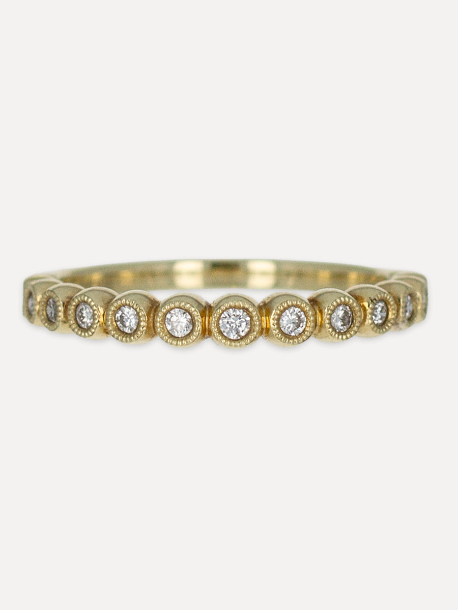 14K Milgrain Bezel Halfway-Set Diamond Stackable Ring