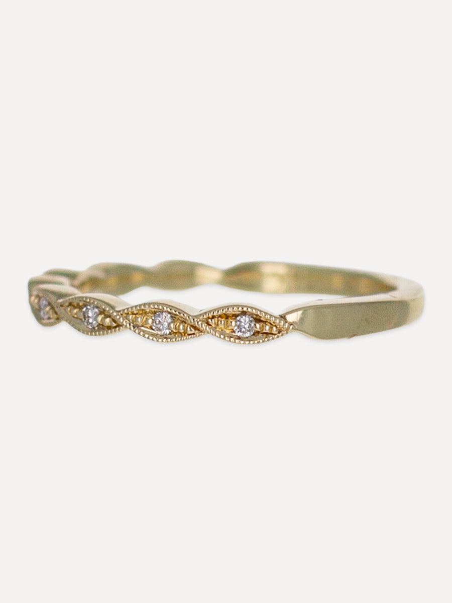 14K Twisted Marquise Diamond Milgrain Band