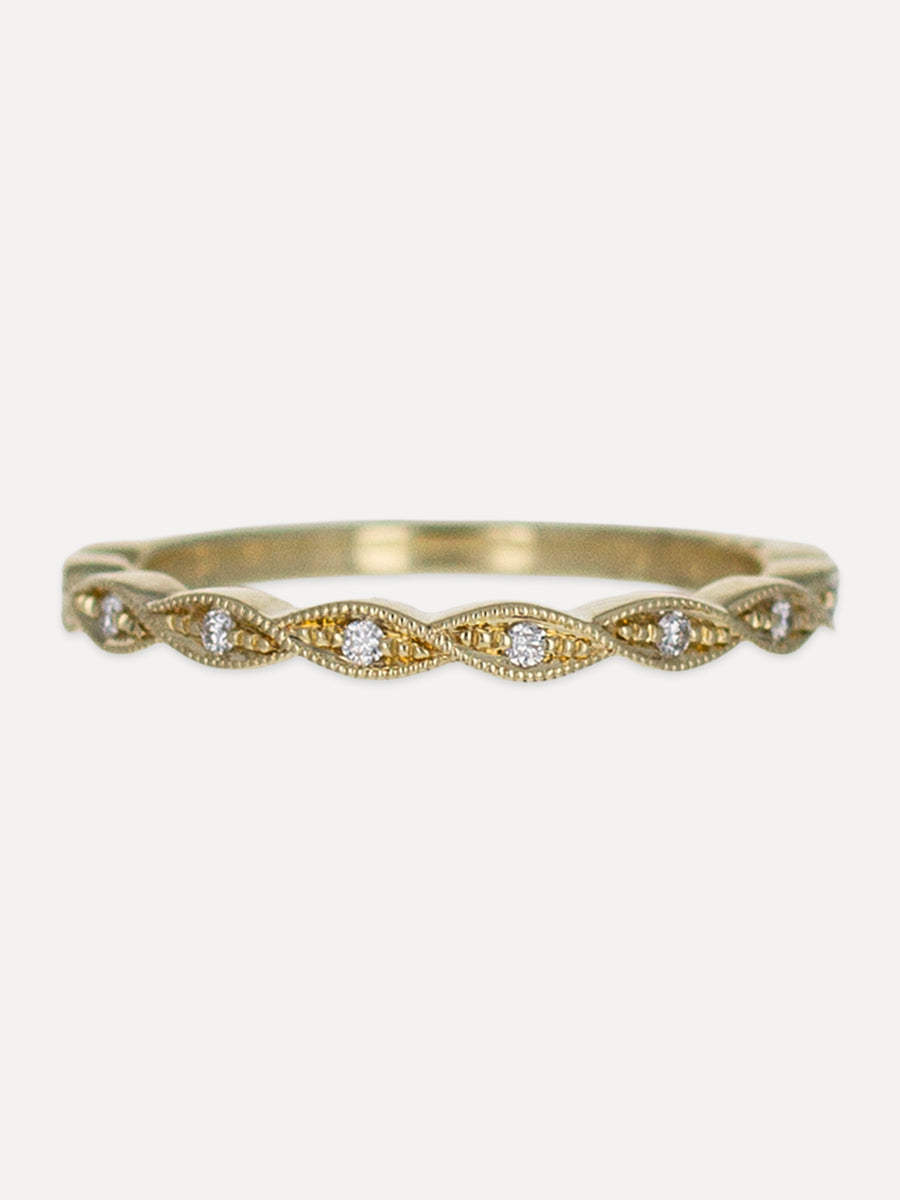14K Twisted Marquise Diamond Milgrain Band