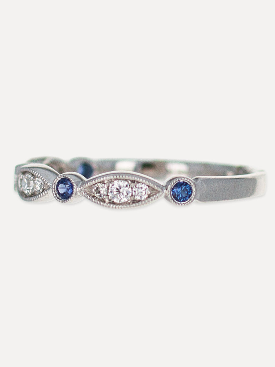 14K Legacy Blue Sapphire & Diamond Vintage Milgrain Band