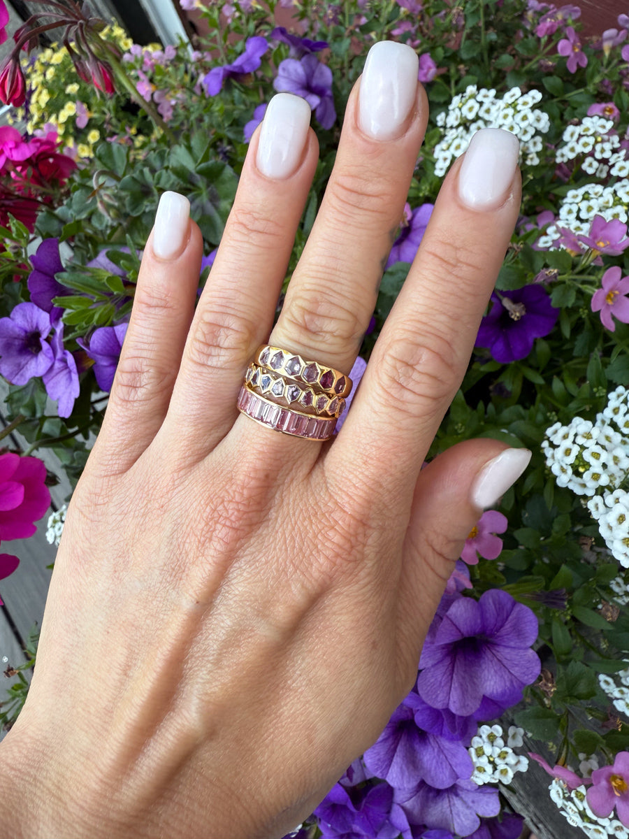 18K Deco Baguette Channel-Set Pink Sapphire Stacking Ring