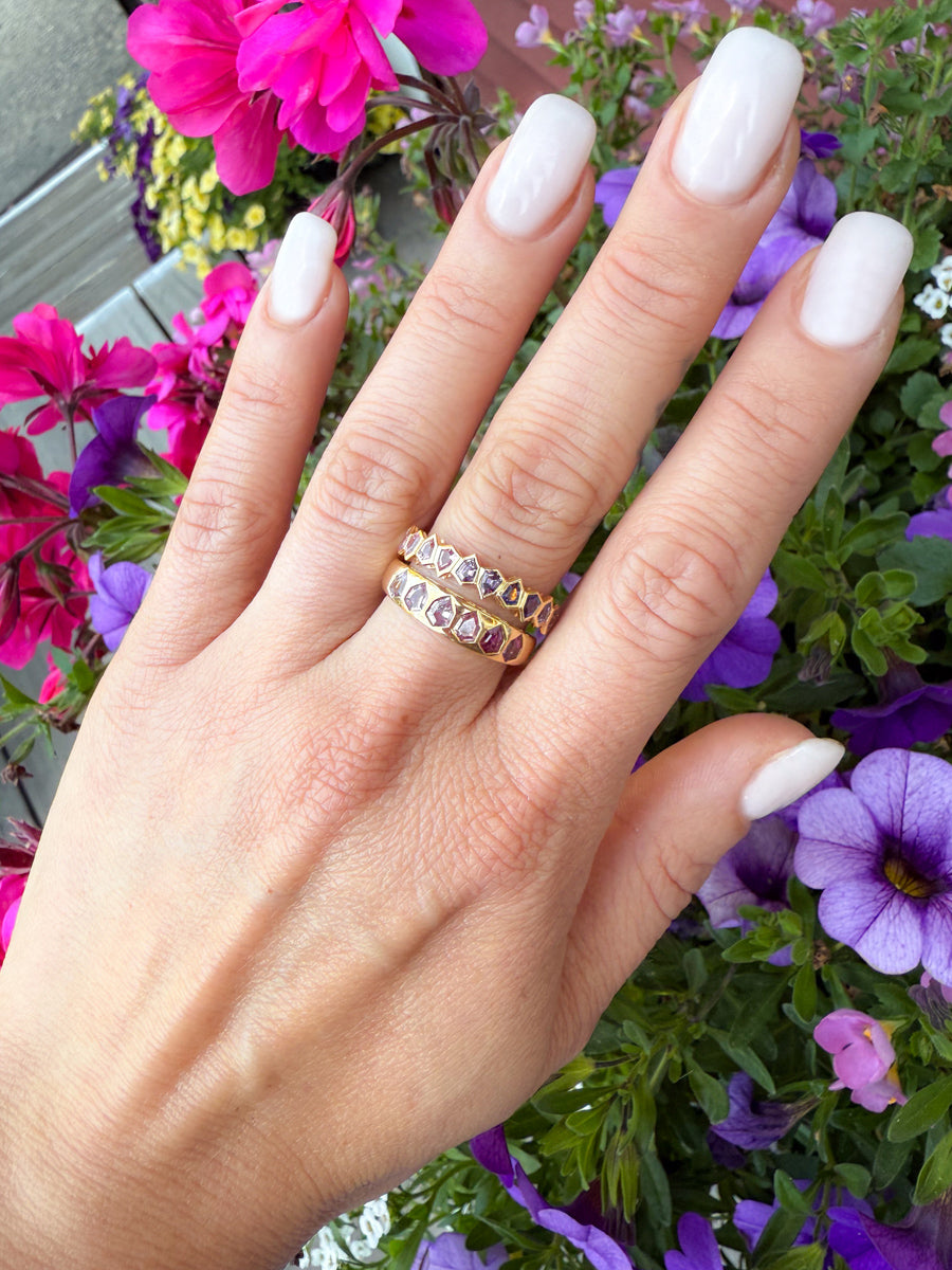 18K Floating Shield Hot Pink Sapphire Stacking Ring
