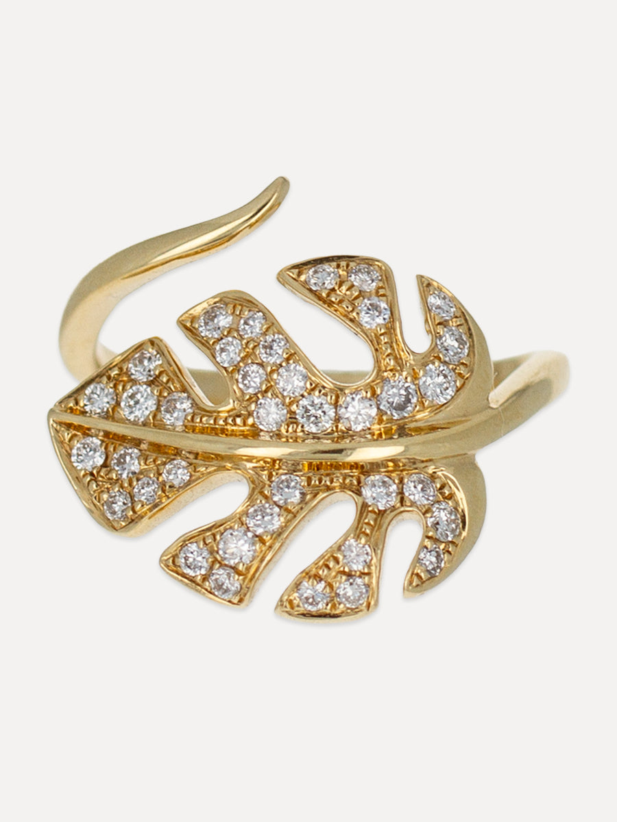 18K Wrap-Around Leaf Diamond Ring