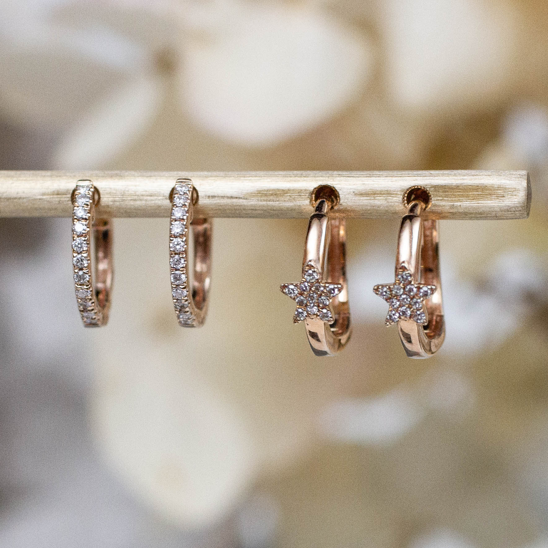 14K Pavé Diamond Star Hoops