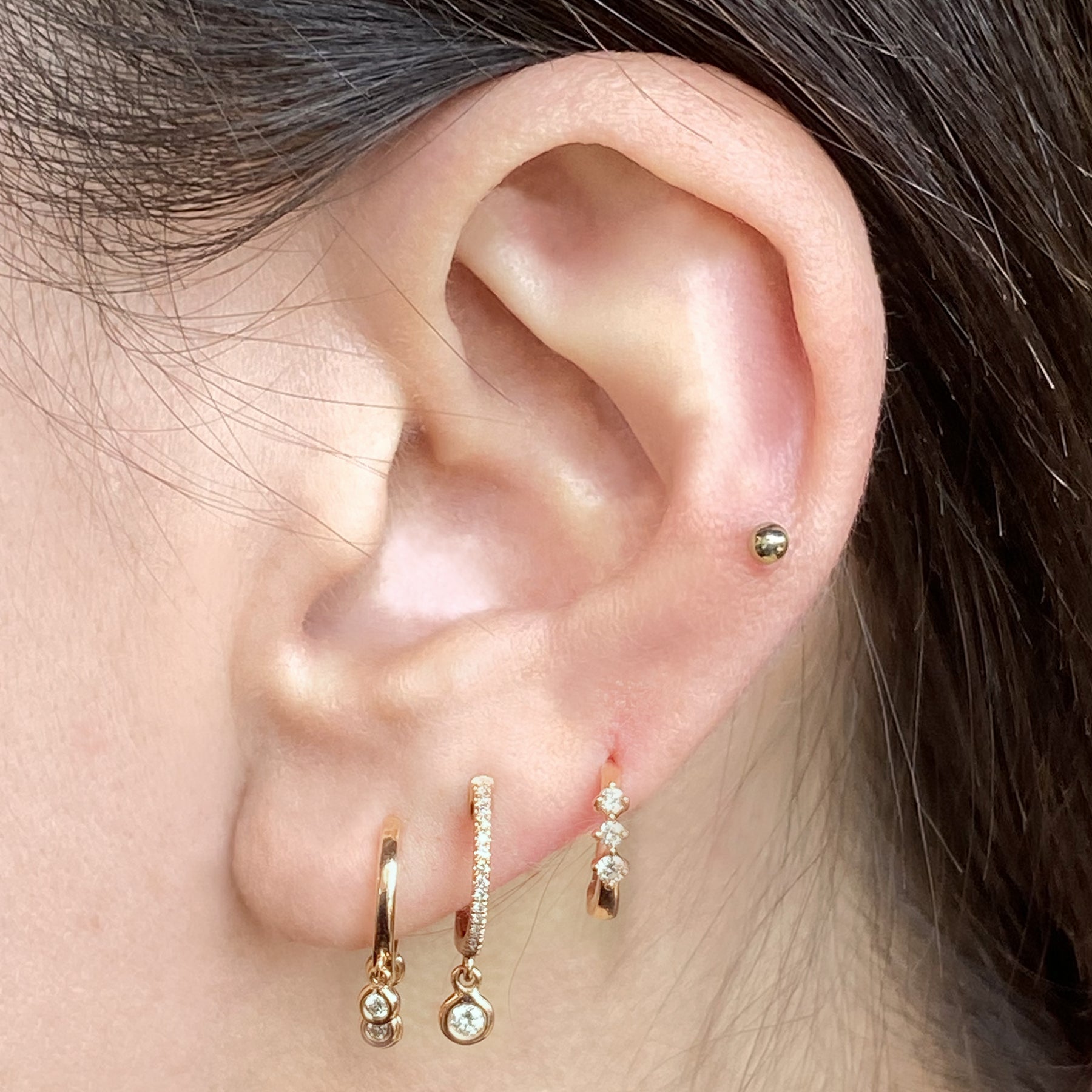 14K Pavé Diamond Star Hoops