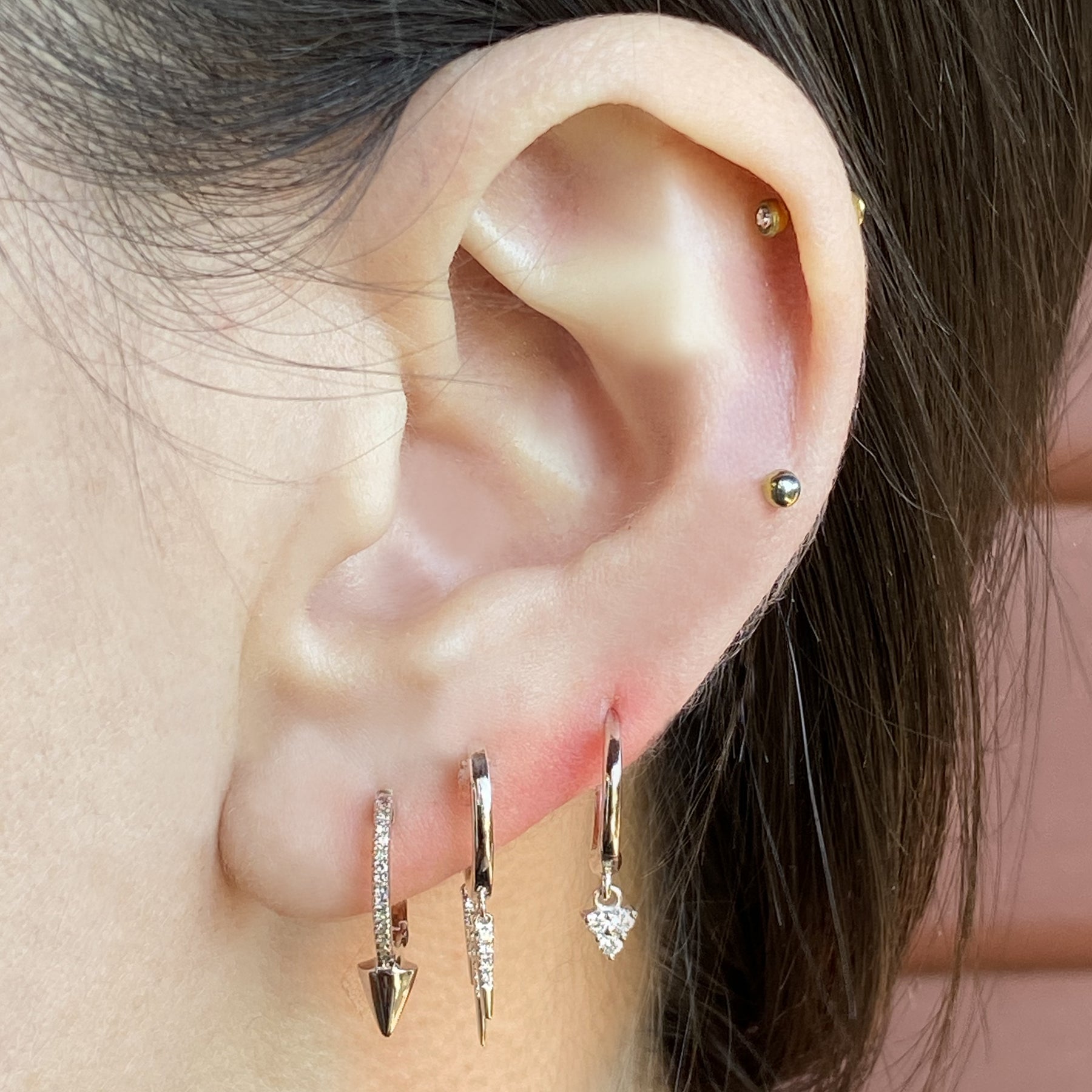 14K Diamond Triangle Charm Hoops