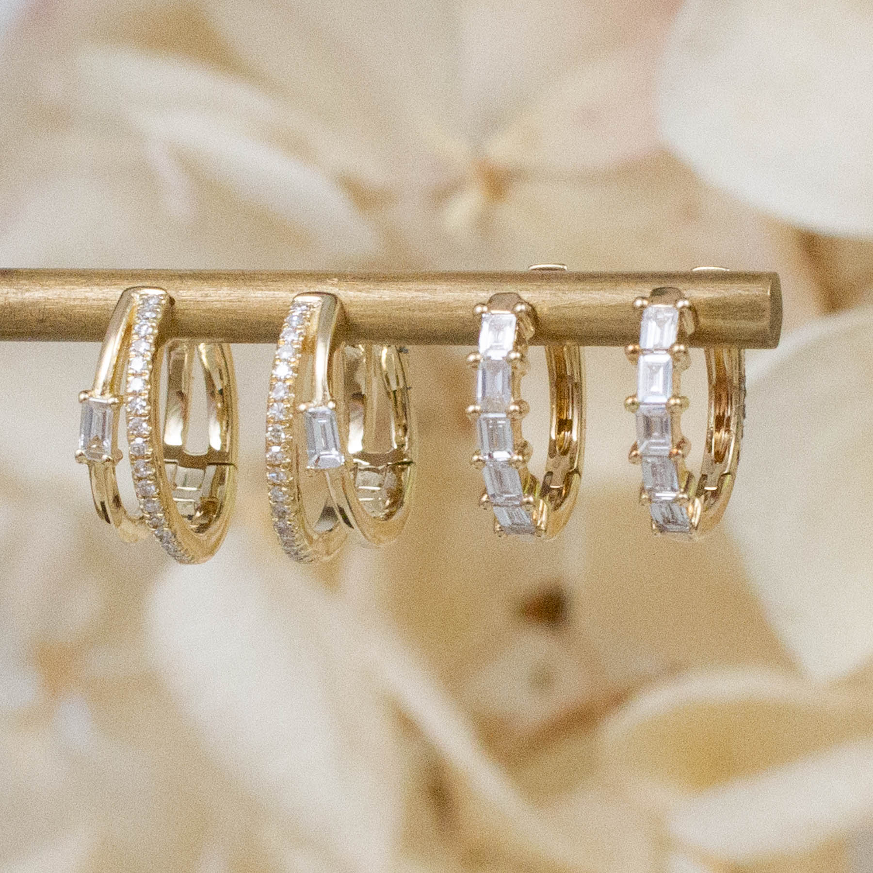 14K Five Baguette Diamond Huggies