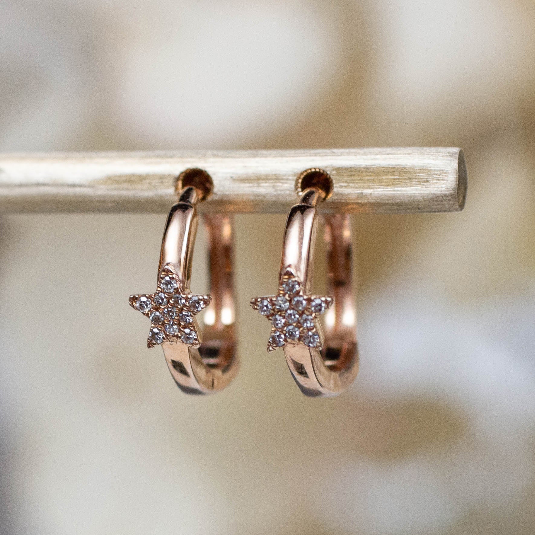 14K Pavé Diamond Star Hoops