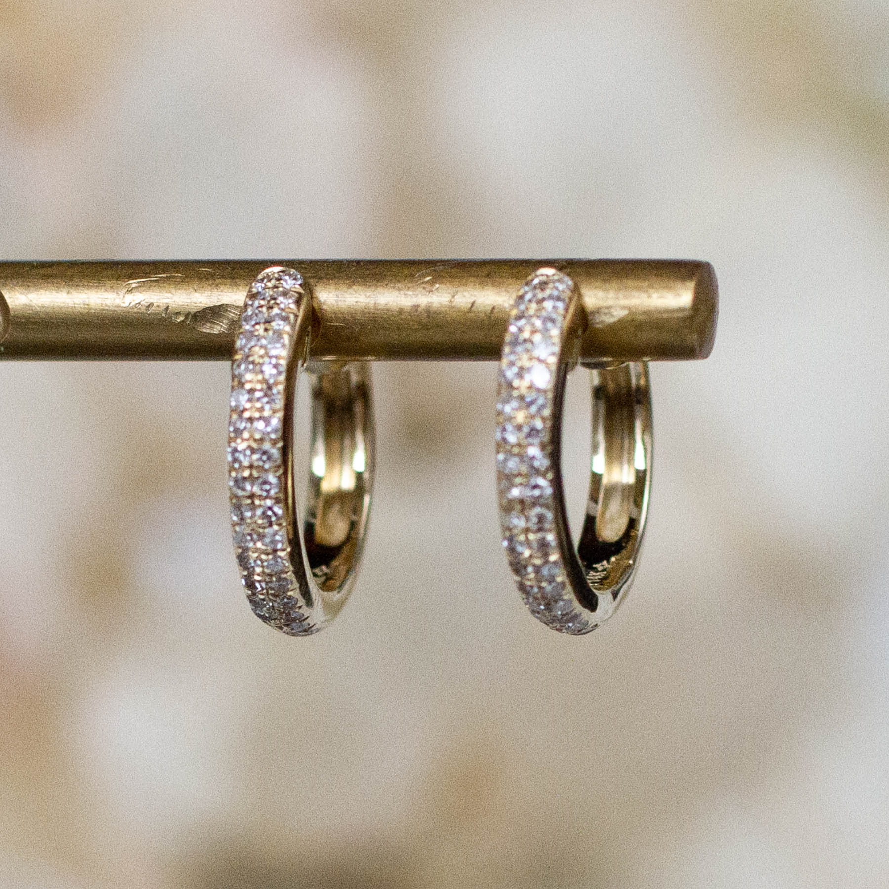 14K Diamond Pavé Huggie Hoops