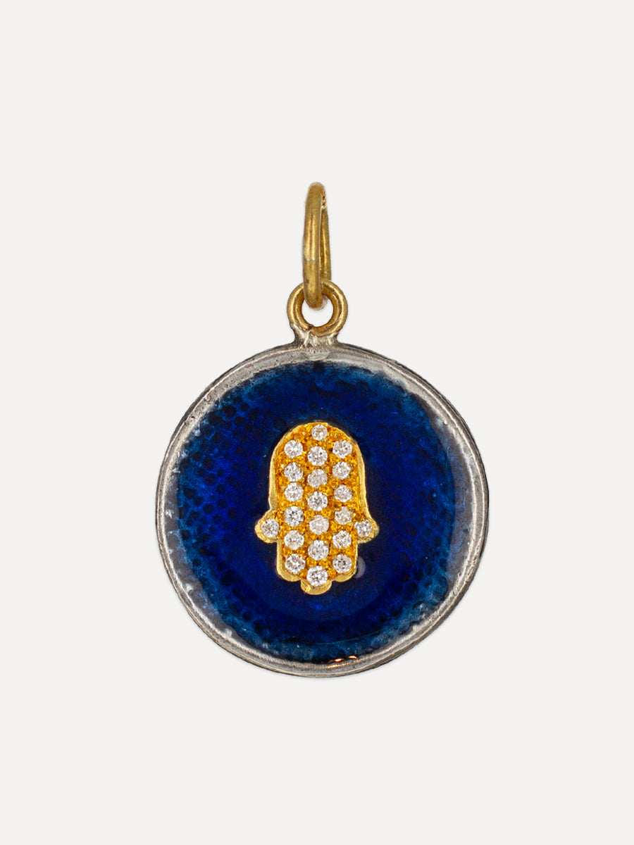 Enameled 24K Gold & Silver Diamond Hamsa Coin Charm