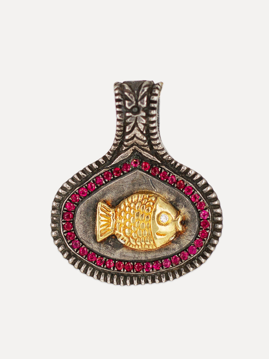 24K Gold & Silver Diamond & Ruby Goldfish Charm