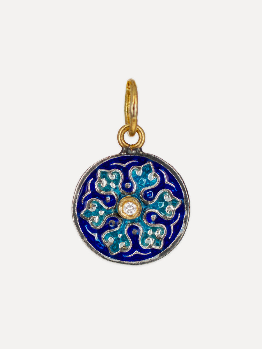 Enameled 24K Gold & Silver Blue Lotus Charm