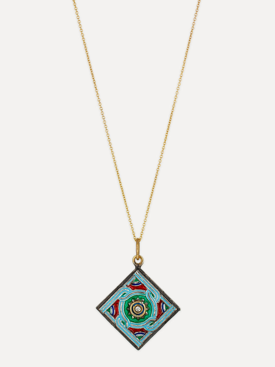 Enameled 24K Gold & Silver Decorative Tile Charm