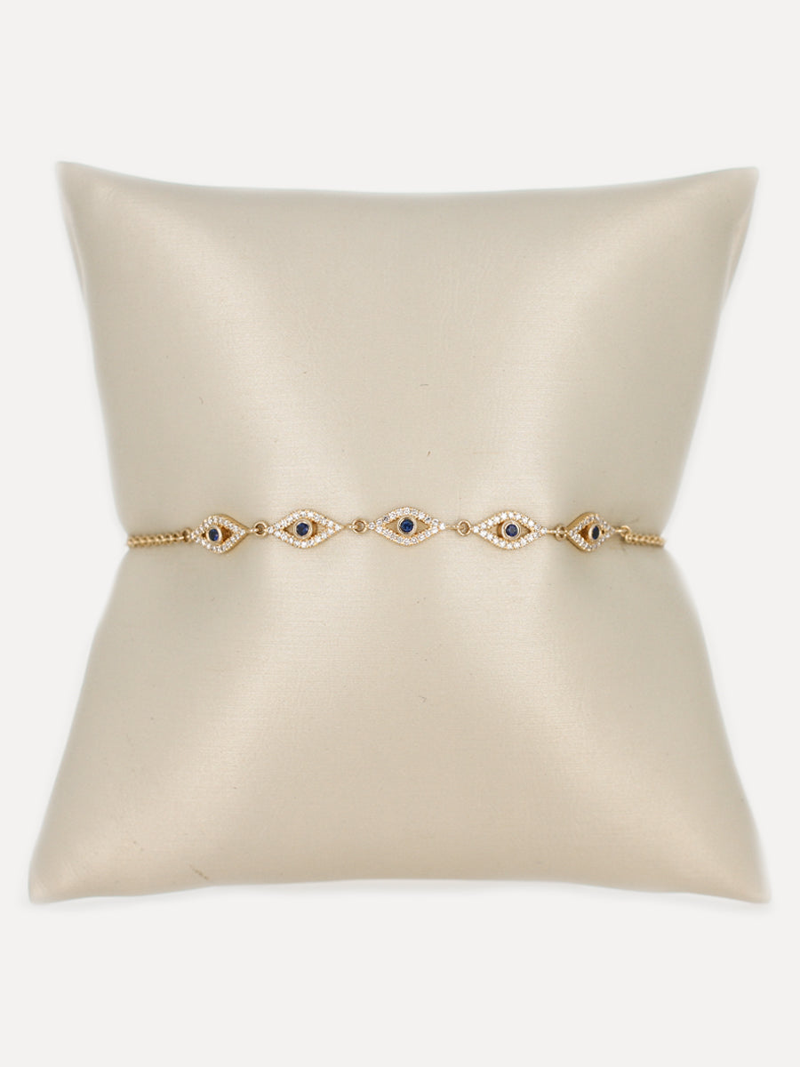 14K Many Eyes Diamond & Blue Sapphire Bracelet