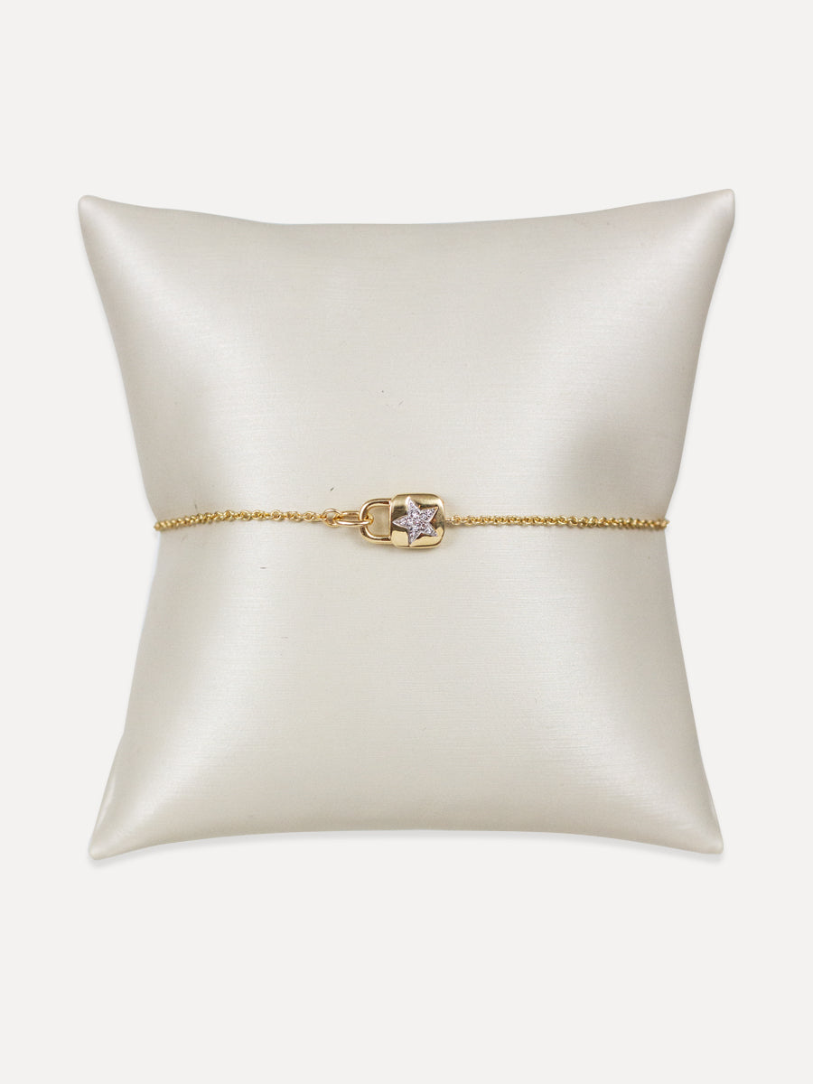 14K Diamond Star Padlock Bracelet