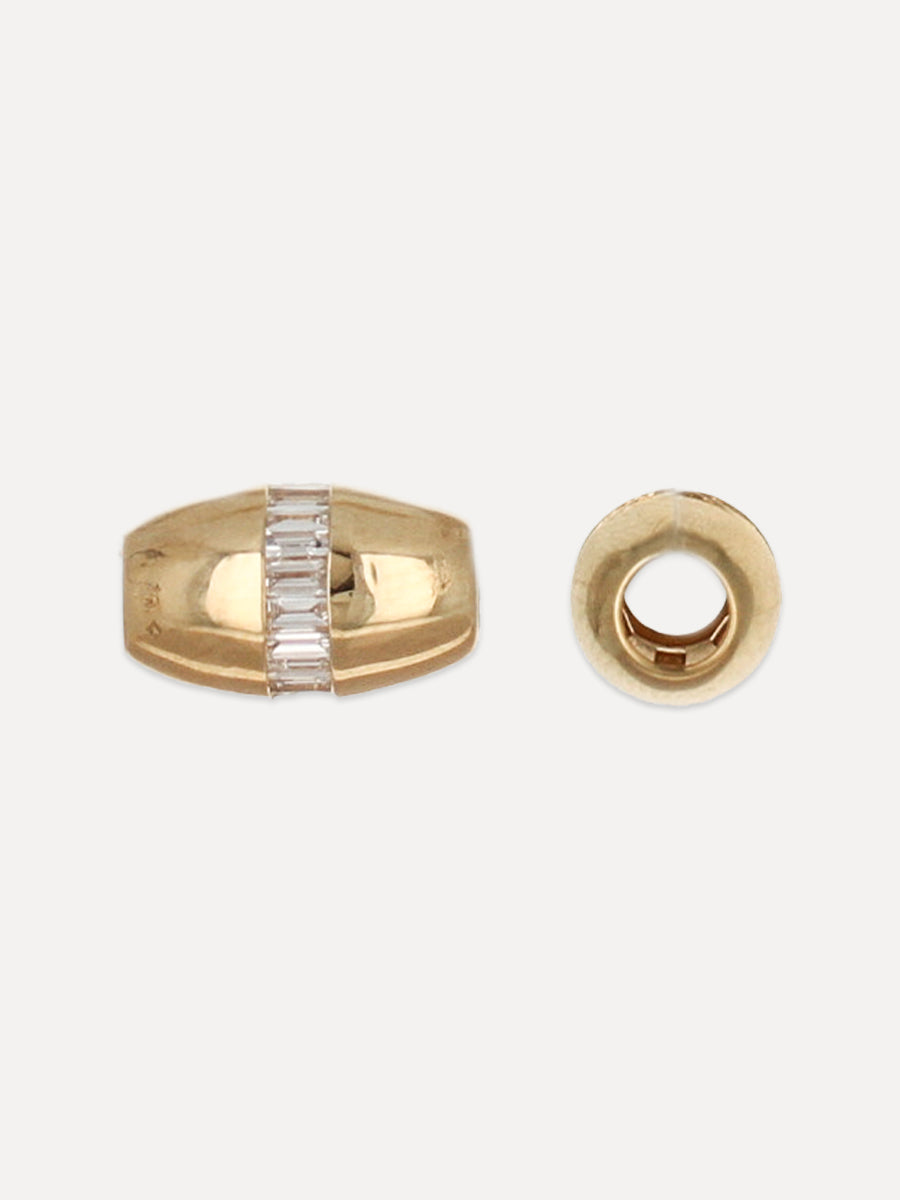 14K Baguette Diamond Barrel Bead