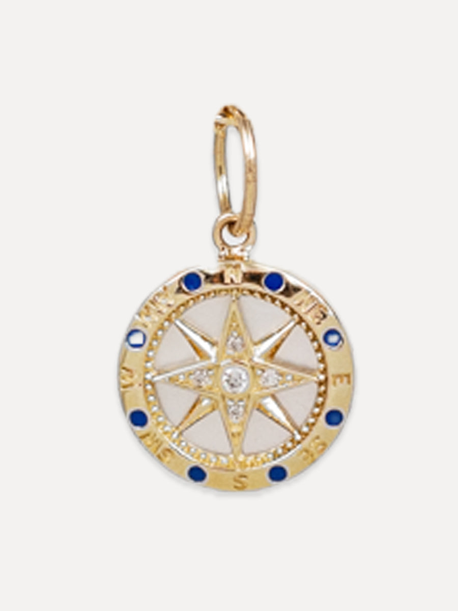 14K Mother of Pearl & Diamond Compass Charm