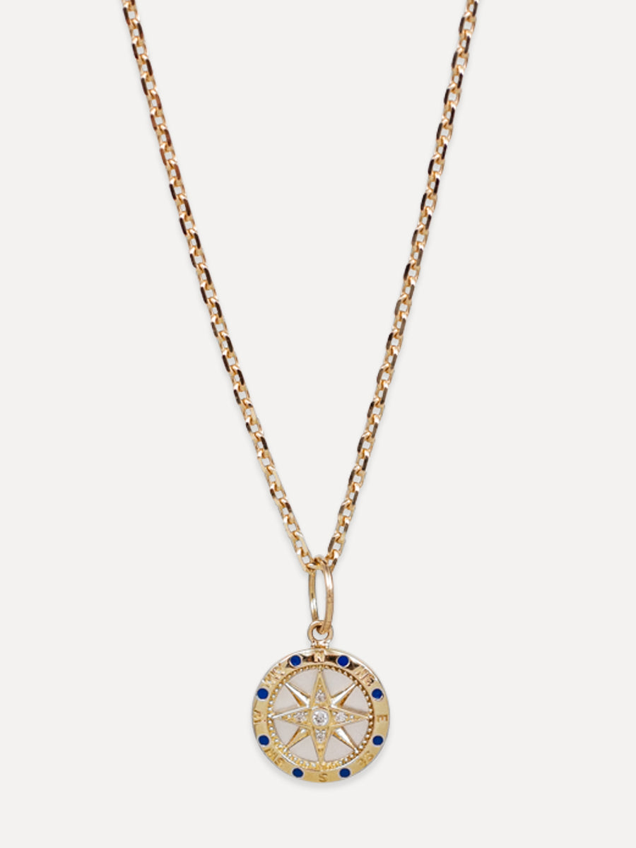 14K Mother of Pearl & Diamond Compass Charm