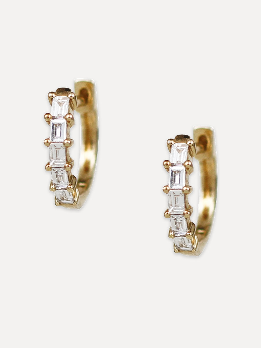 14K Five Baguette Diamond Huggies