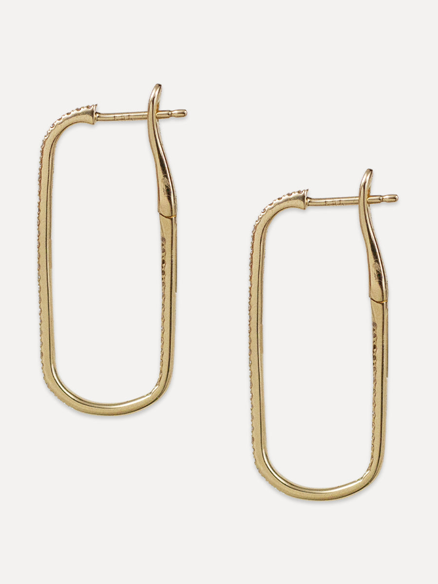 14K Diamond Large Elongated Hoops