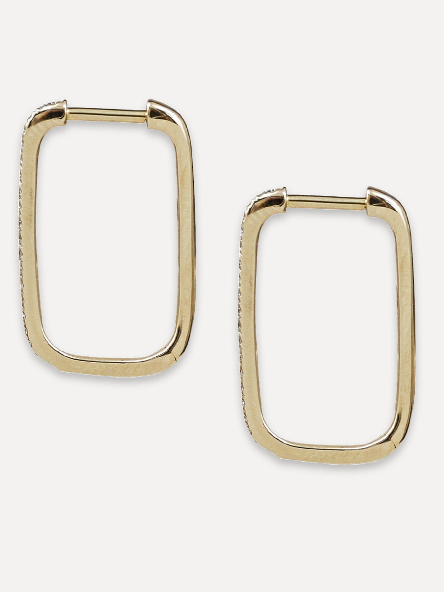 14K Diamond Medium Elongated Hoops