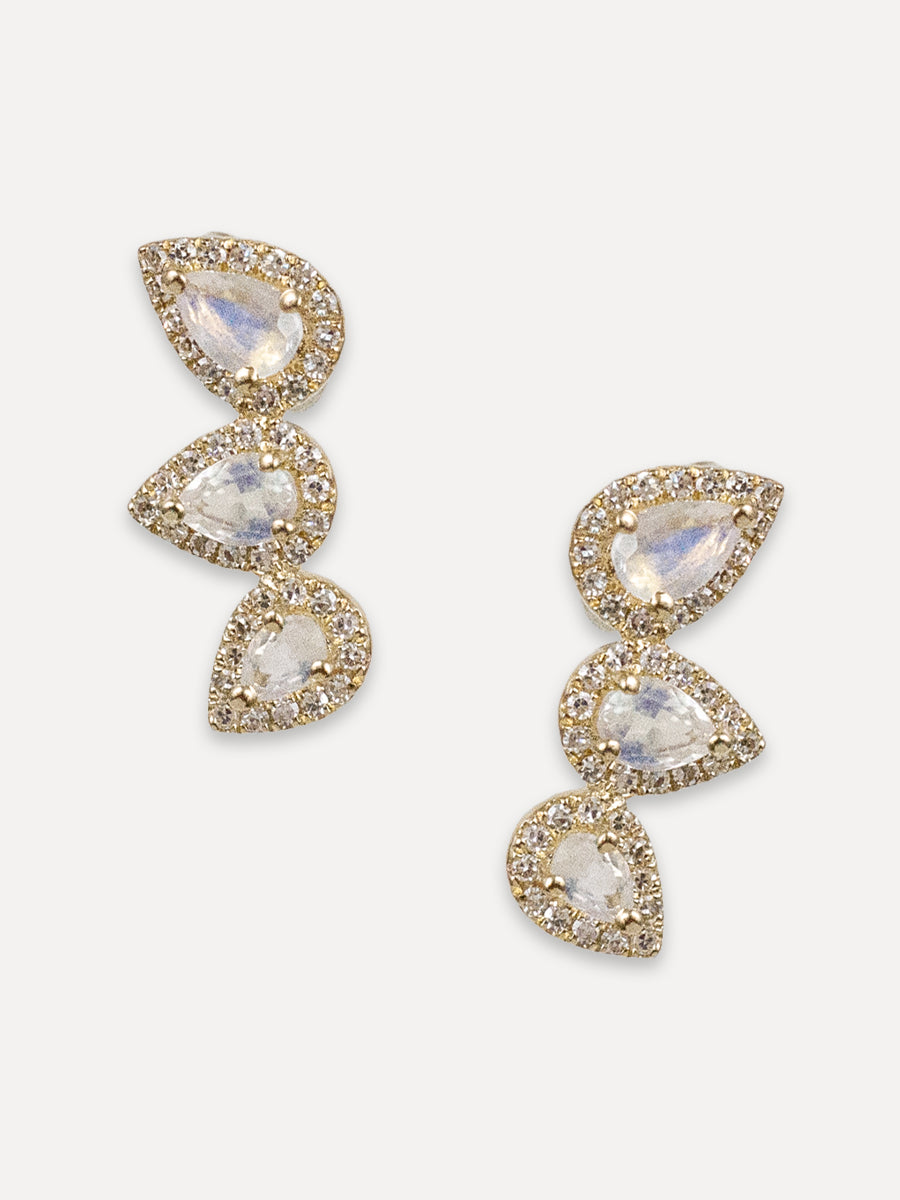 14K Moonstone & Diamond Halo Climber Studs