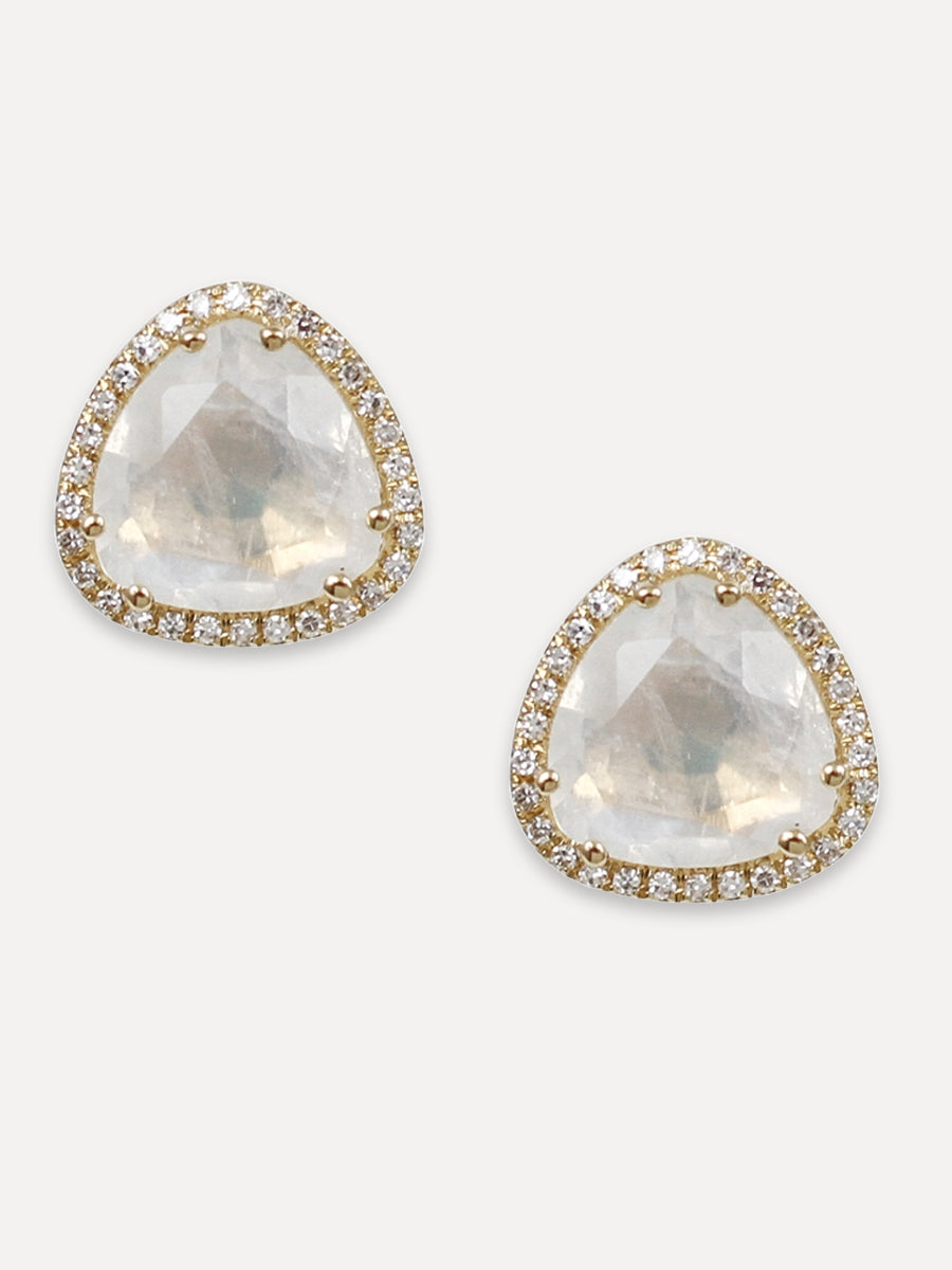 14K Diamond Halo Moonstone Studs