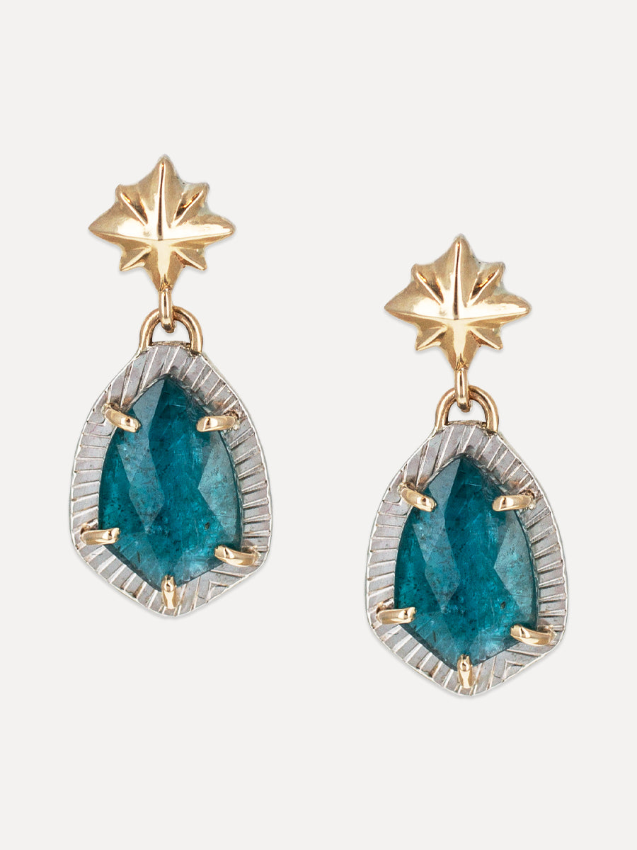 14K Gold & Silver Blue Flame Earrings