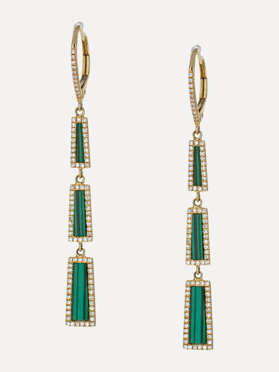 14K Diamond & Malachite Dangle Earrings