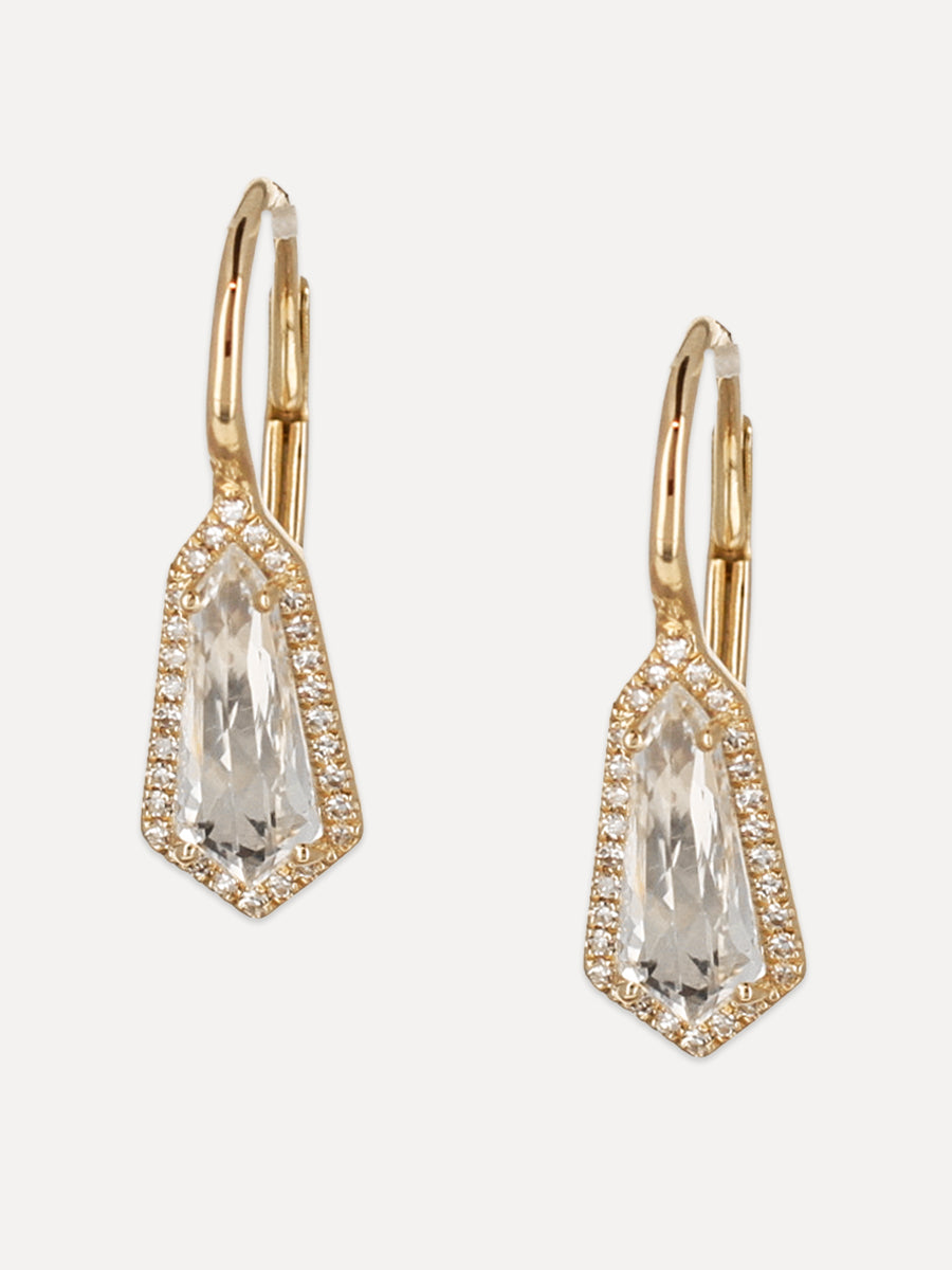 14K Diamond & White Topaz Geometric Huggie Hoops