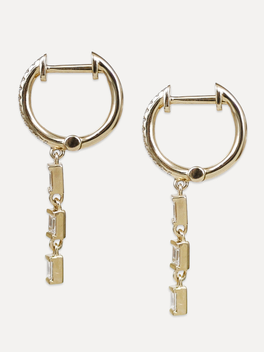 14K Baguette Diamond Tassel Huggie Hoops