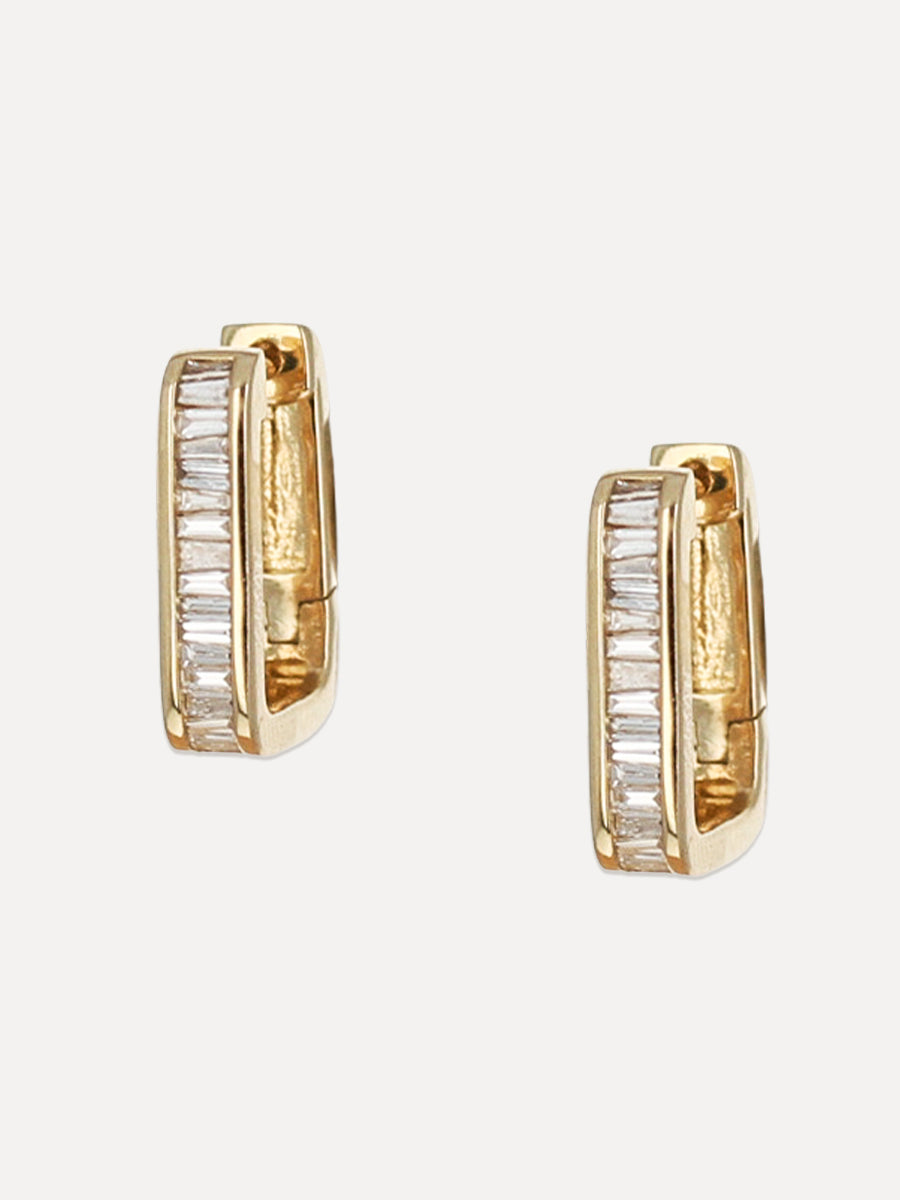 14K Baguette Diamond Small Square Huggies