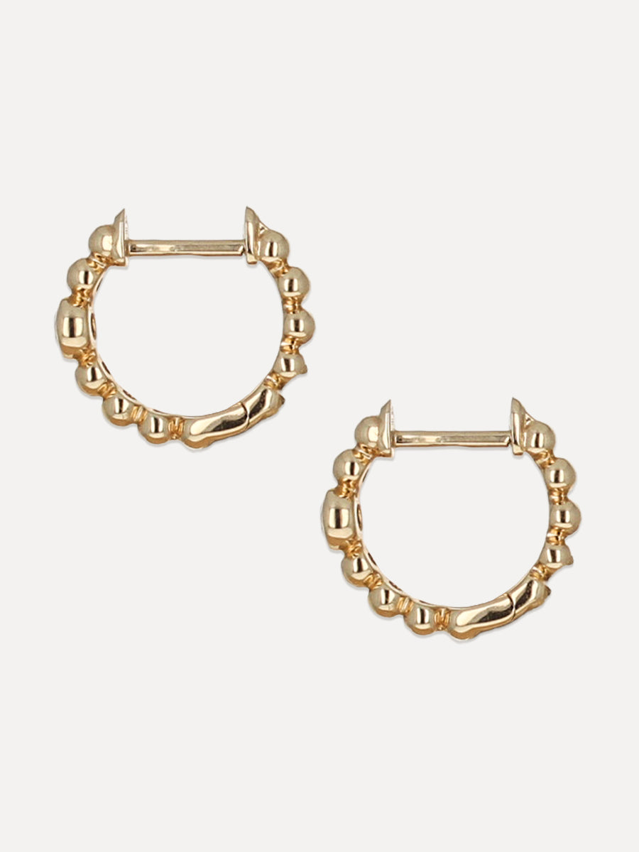 14K Round Diamond Beaded Huggies