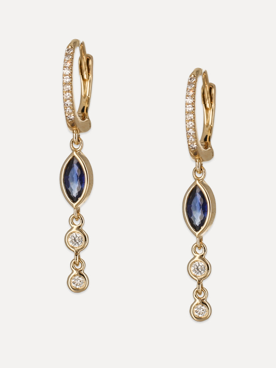 14K Diamond & Sapphire Charm Huggie Hoops