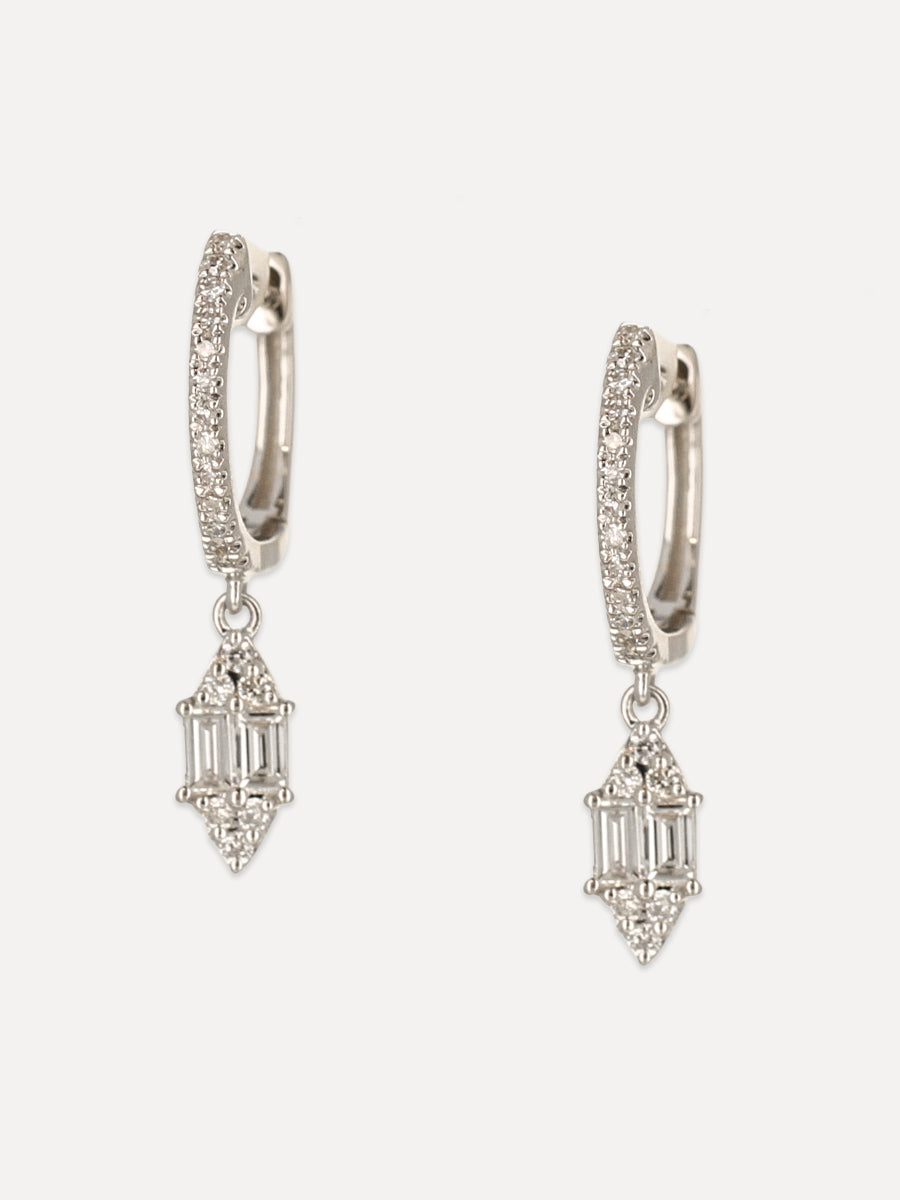14K Diamond Deco Charm Huggie Hoops