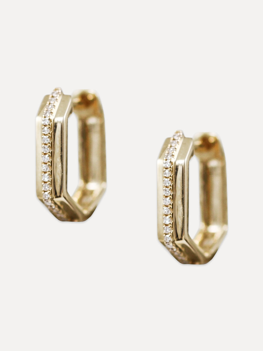 14K Diamond Geometric Pointed Deco Hoops