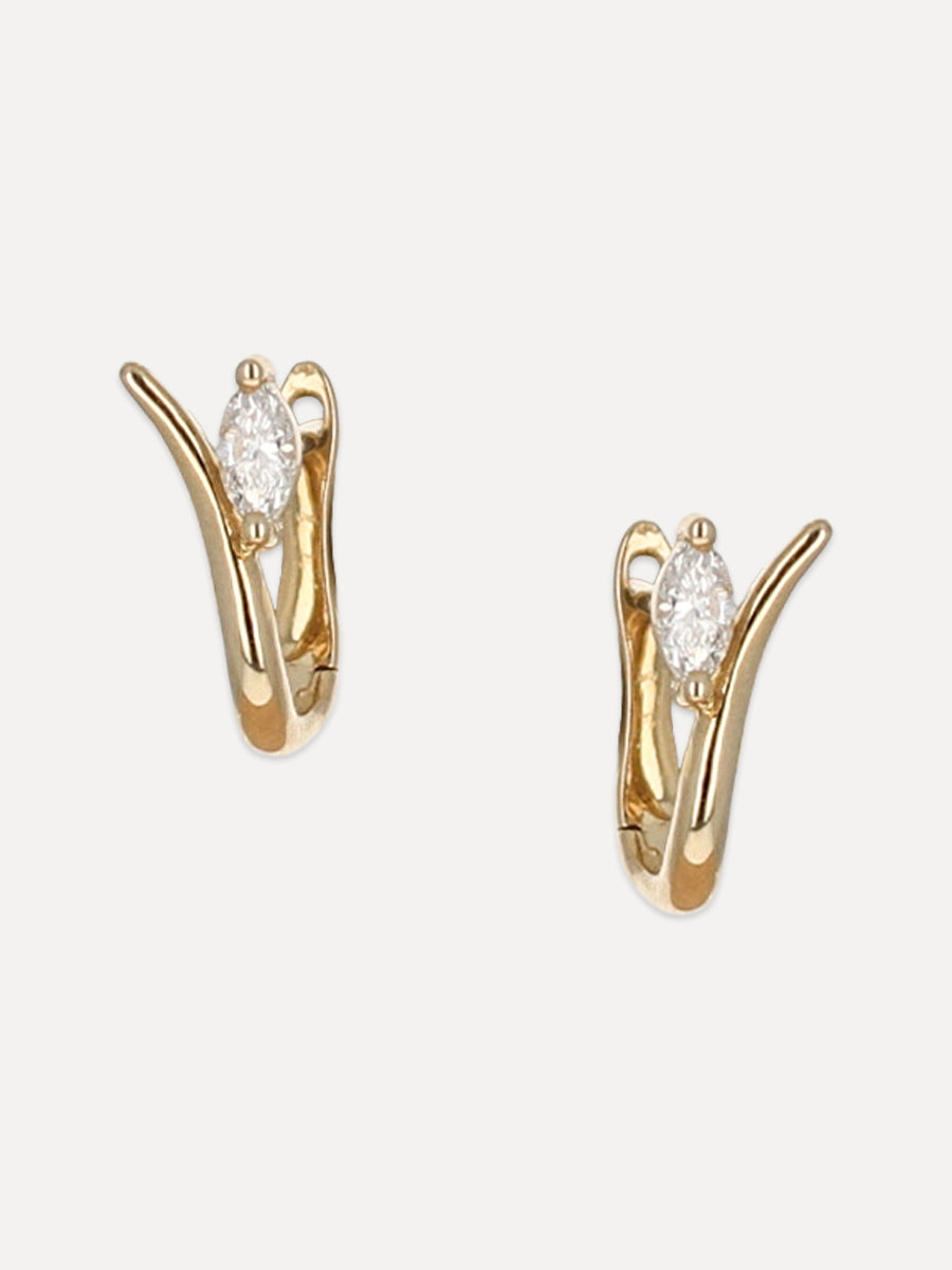 14K Marquise Diamond Elegant Branch Huggies