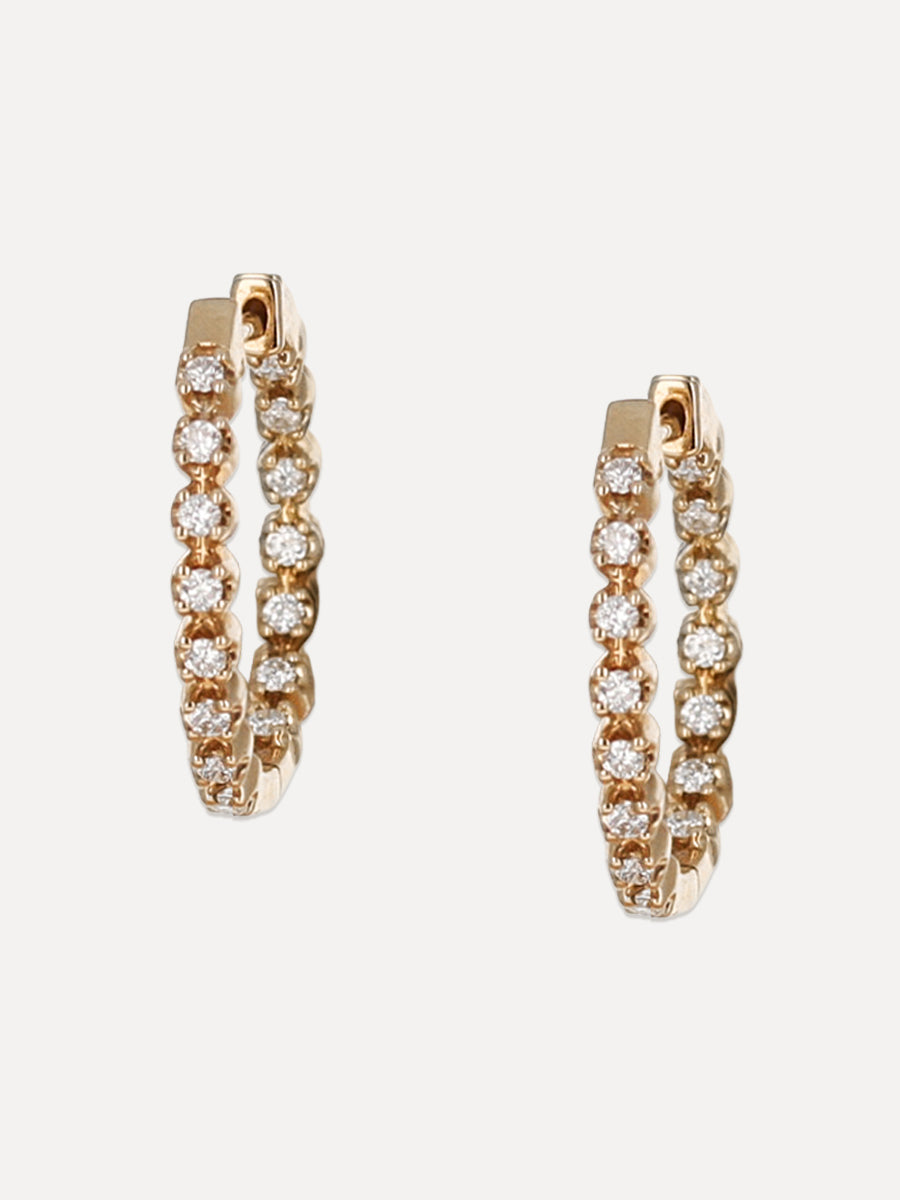 14K Diamond Milgrain Bezel Medium Hoops