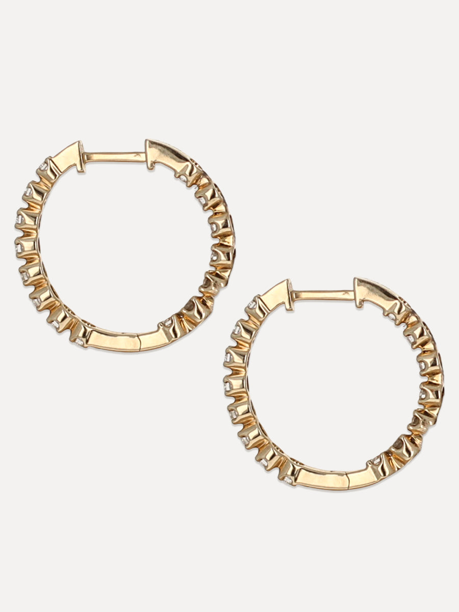14K Diamond Milgrain Bezel Medium Hoops