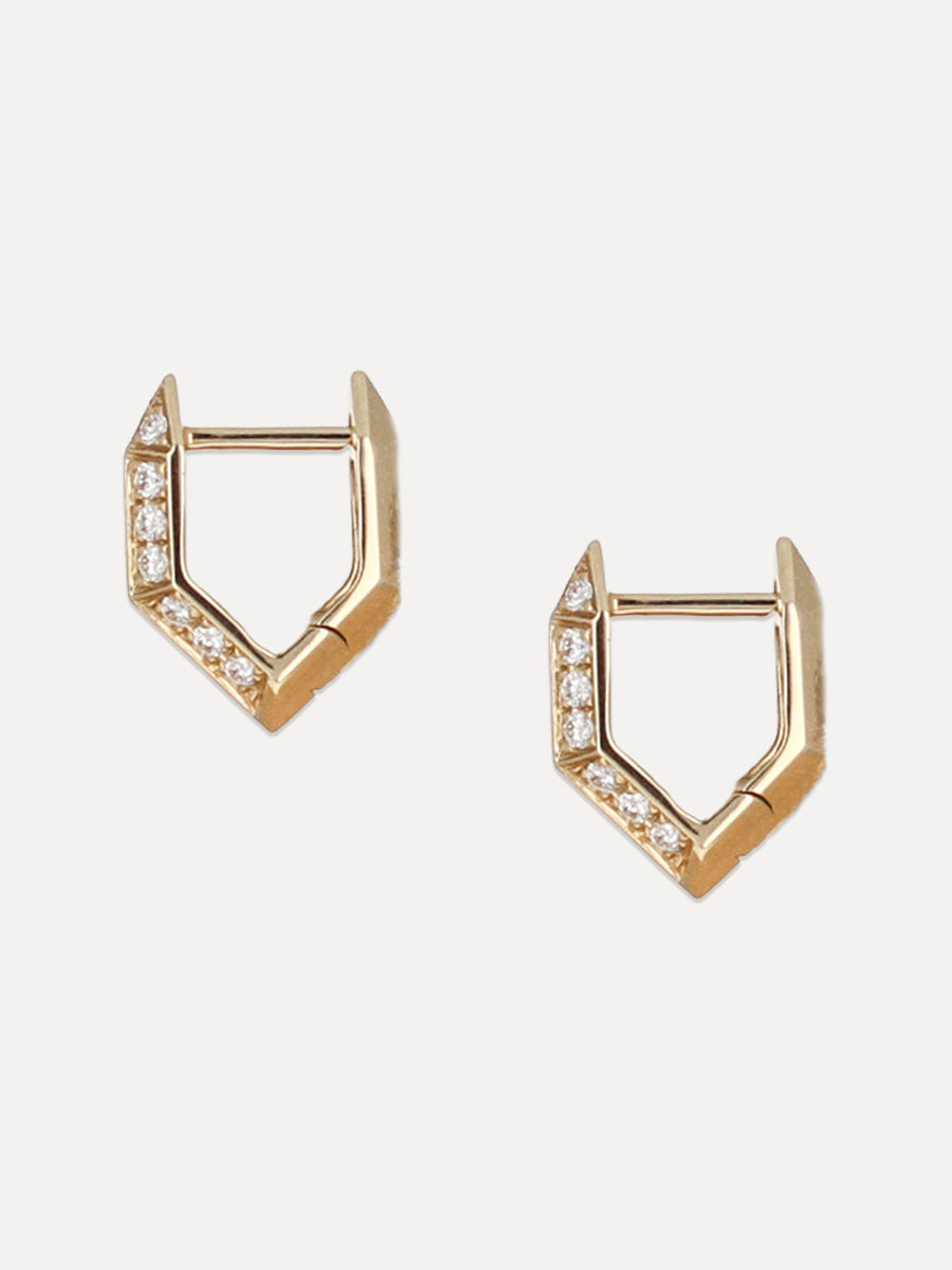 14K Diamond Petite Pointed Deco Huggies