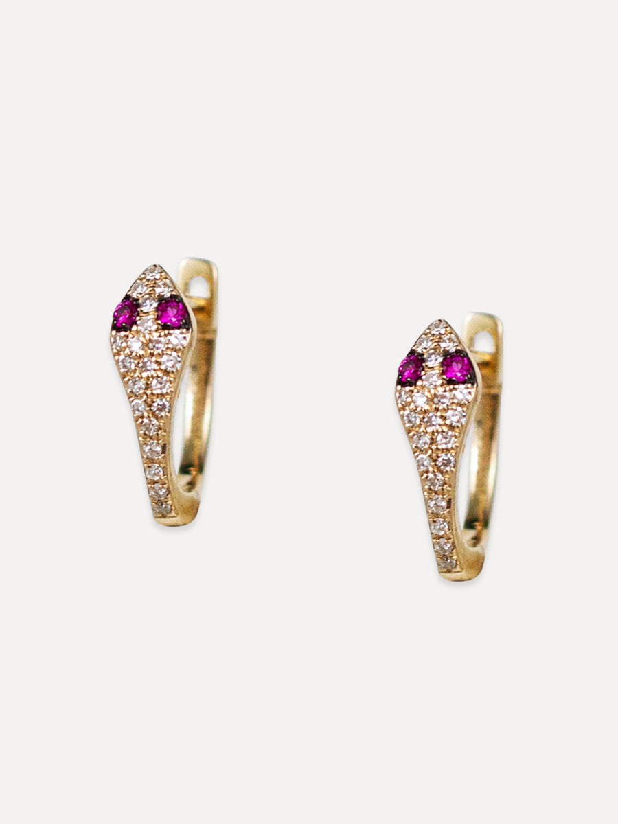 14k Diamond & Ruby Snake Huggies