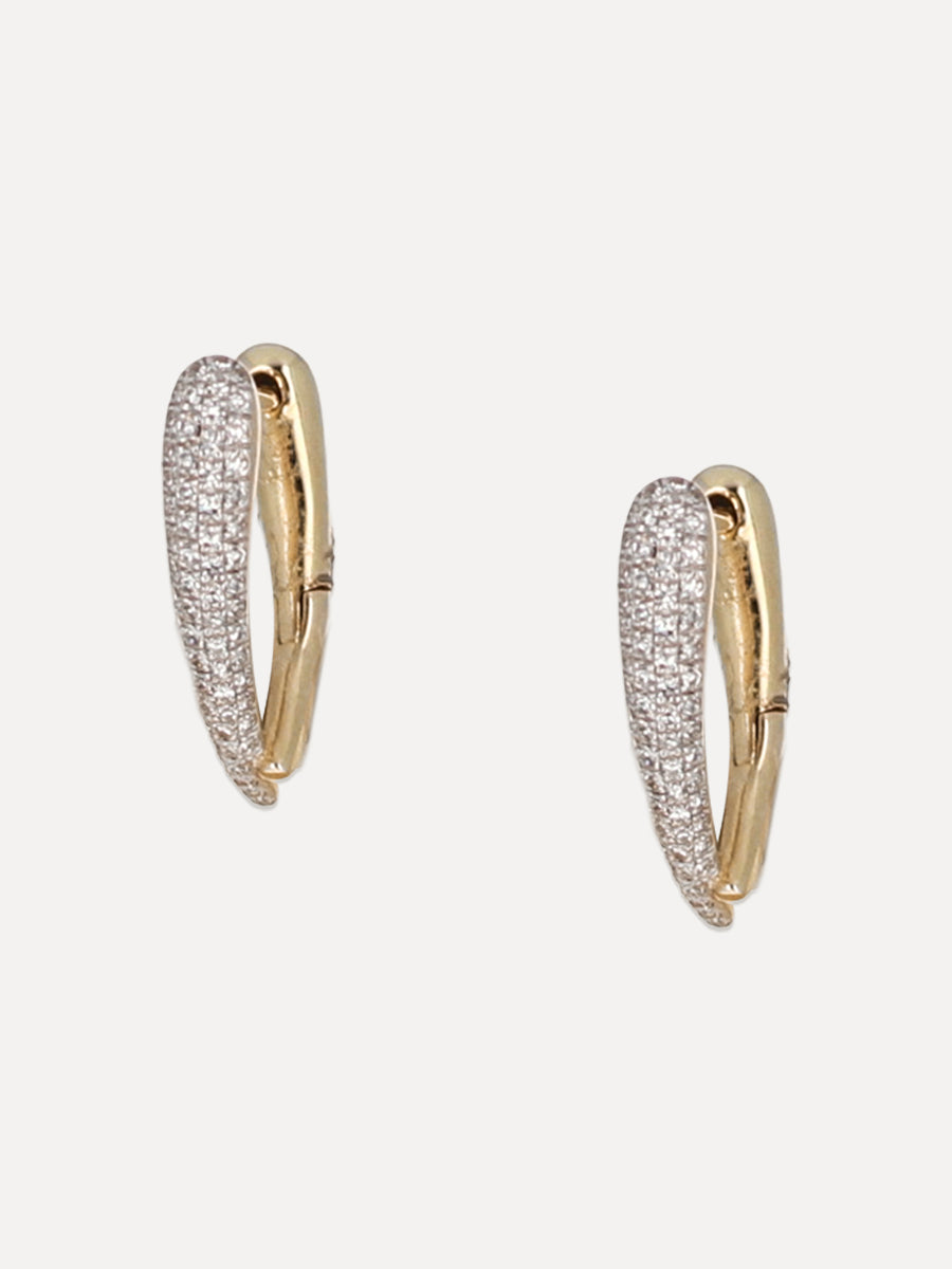 14K Pavé Diamond Brushstroke Huggies