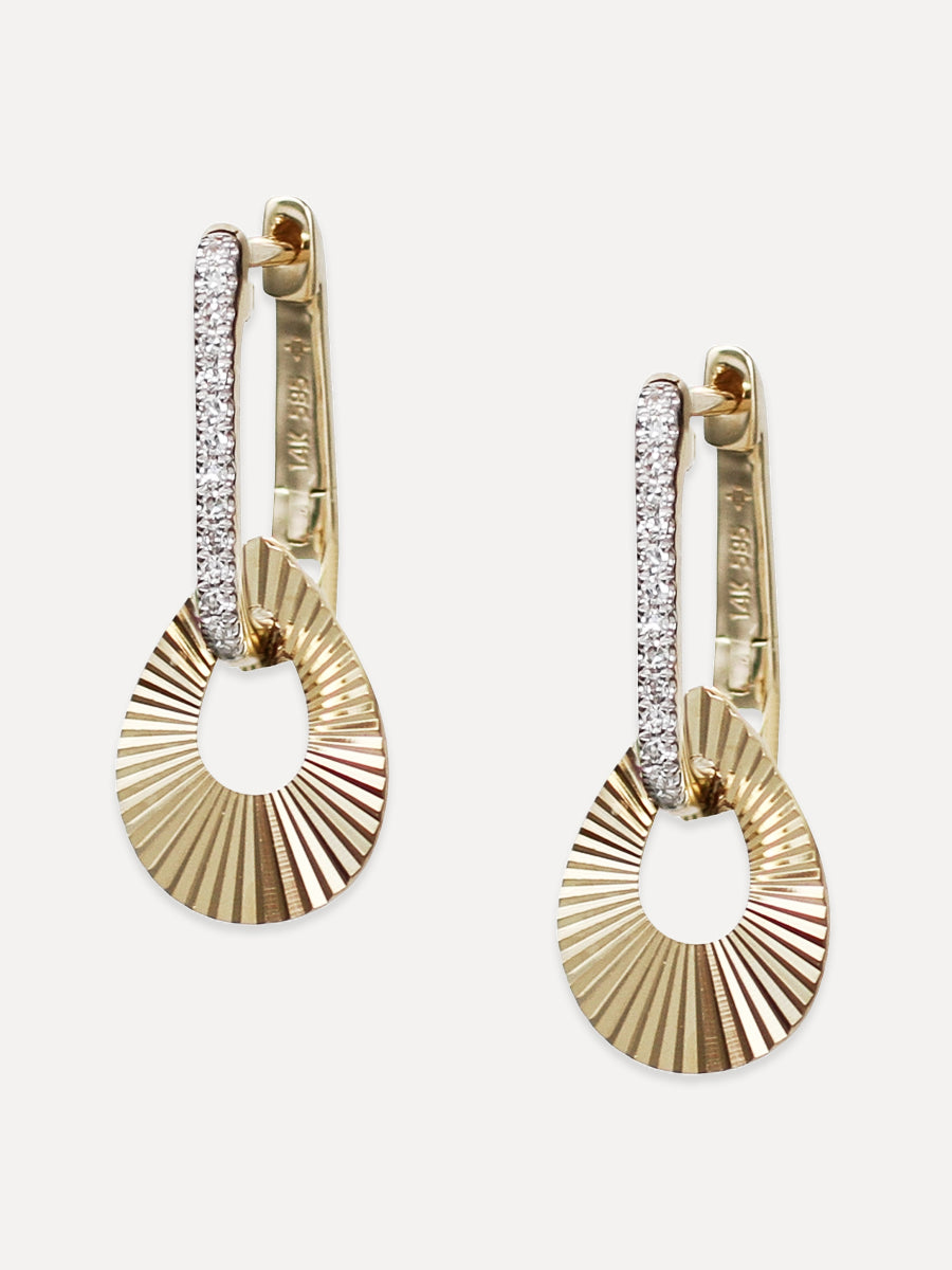 14K Fluted Teardrop Jacket Diamond Huggies