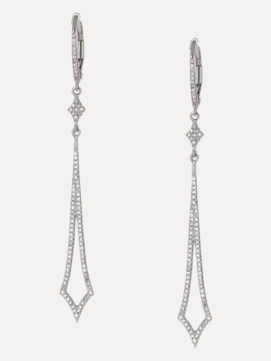 14K Pavé Diamond Open Tapered Drop Earrings